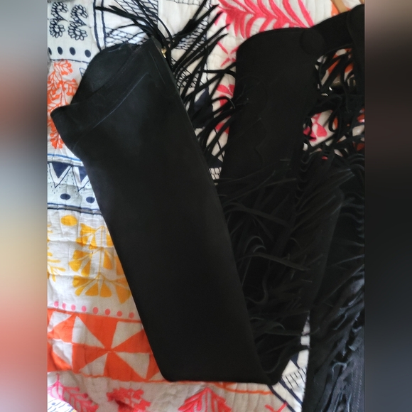 Absolutely Amazing " Hobby Horse" Black Suede Fringed Western Riding Chaps. - Picture 5 of 9